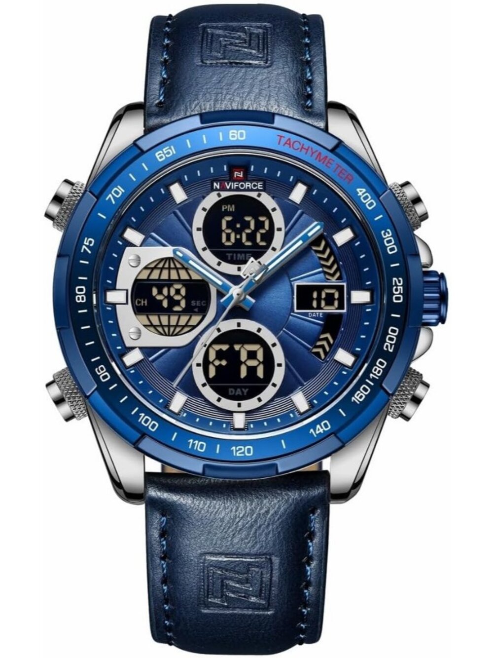 Men's Silver And Blue Analog Quartz Waterproof Chronograph Stylish Casual Watch